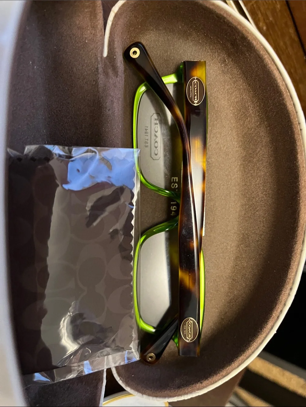 Prescription- Coach Eyeglasses Tortoiseshell Front with Neon Green Temples